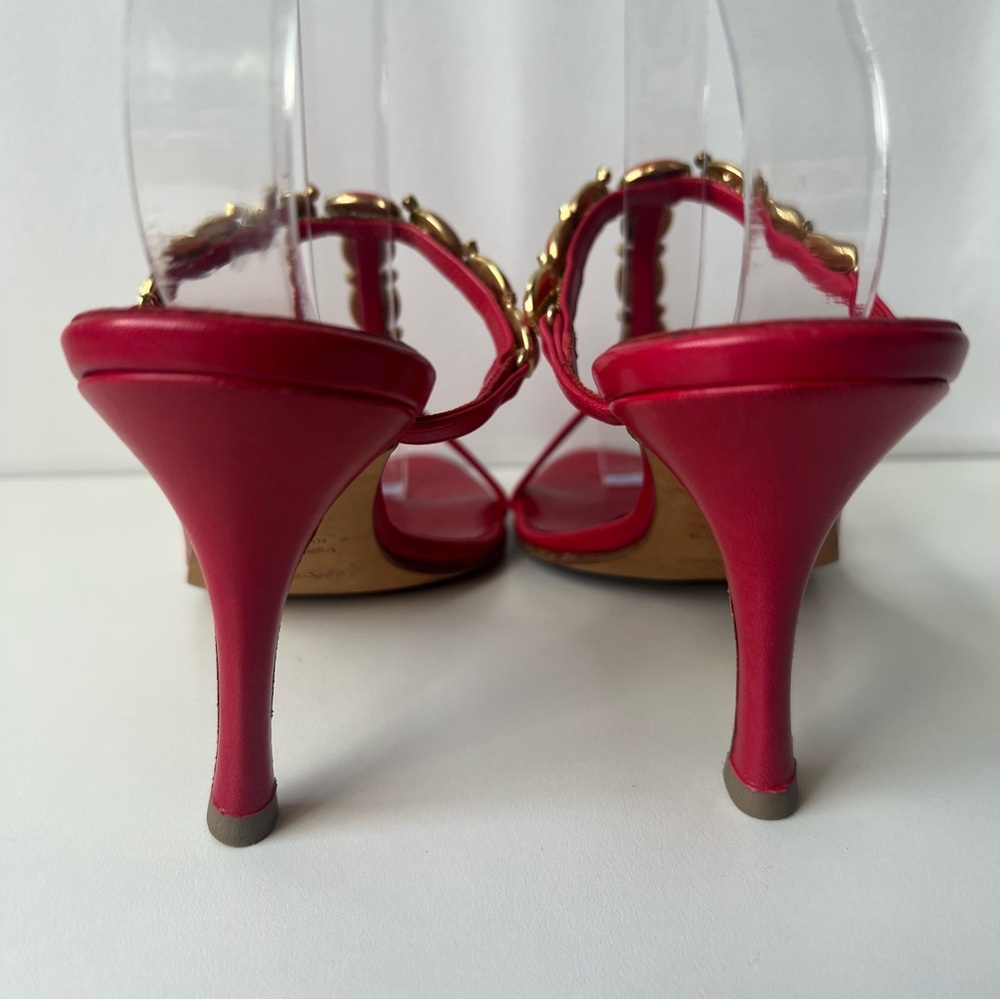 Sergio Rossi Red Crystal and Orange Stone Embellished Sandals, Size 39 - Picture 4 of 16